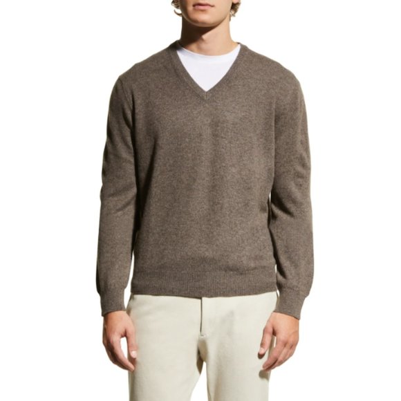 Neiman Marcus Men's Wool-Cashmere Knit V-Neck Sweater - Picture 1 of 13